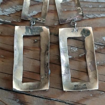 Vintage JM signed Handcrafted Sterling marked earrings inlayed with precious stones