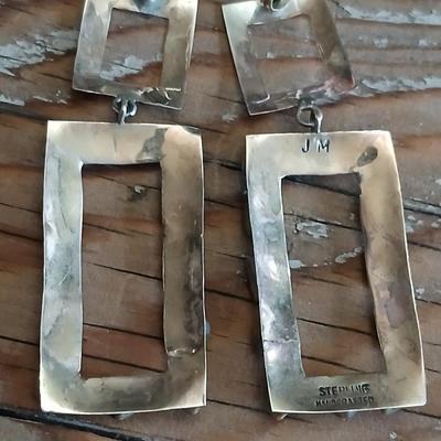 Vintage JM signed Handcrafted Sterling marked earrings inlayed with precious stones