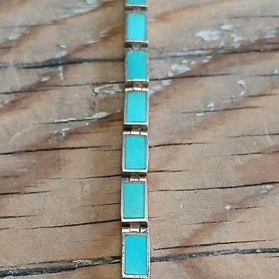 Vintage .925 marked Turquoise and Sterling Silver Link Bracelet
