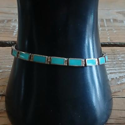 Vintage .925 marked Turquoise and Sterling Silver Link Bracelet