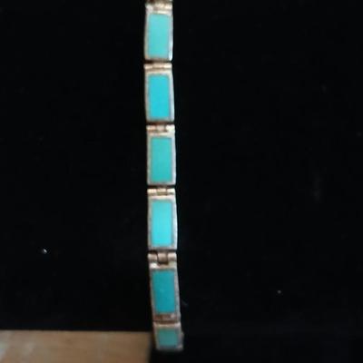 Vintage .925 marked Turquoise and Sterling Silver Link Bracelet