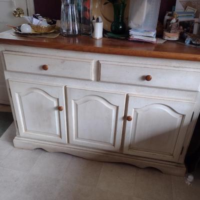Distressed White with Wood Finish Buffet (No Contents)