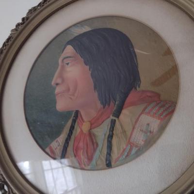 Native American Portrait in Relief Framed