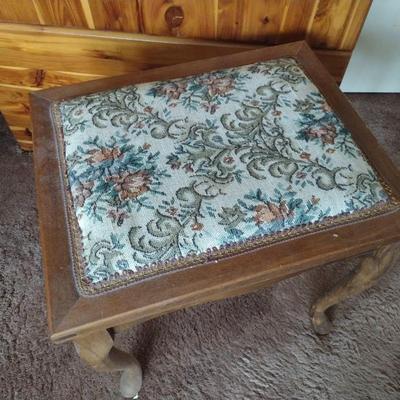 Vintage Bench with Needlework Upholstered Seat