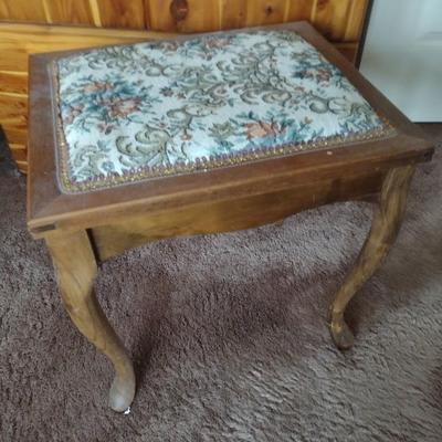 Vintage Bench with Needlework Upholstered Seat