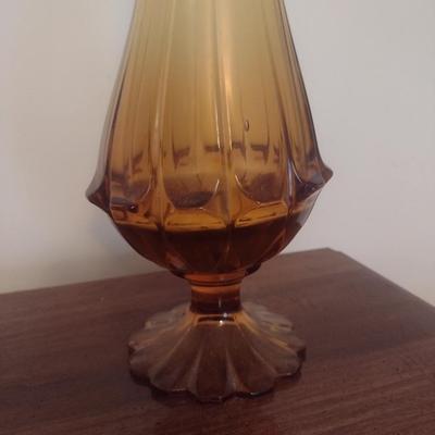 Vintage Amber Swung Glass Vase Possibly Fenton
