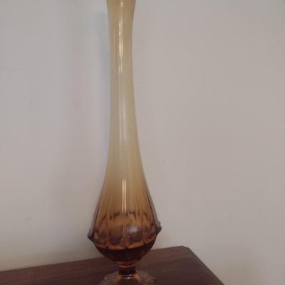 Vintage Amber Swung Glass Vase Possibly Fenton