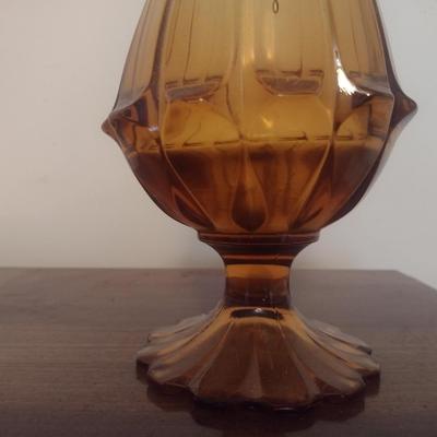 Vintage Amber Swung Glass Vase Possibly Fenton