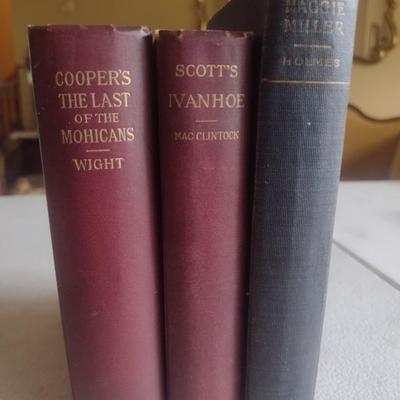 Set of Three Antique Classic Books 'Last of the Mohicans' 1901, 'Ivanhoe' 1905, and 'Maggie Miller' Undated