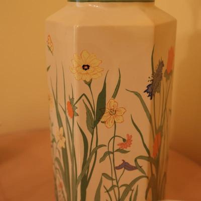 Mid Century Floral Butterfly Ginger Jar Table Lamp