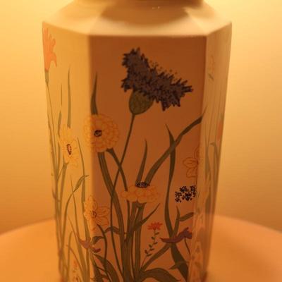 Mid Century Floral Butterfly Ginger Jar Table Lamp