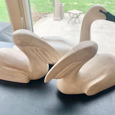 Lot of Three Large Wood Swan / Pelicans Lot