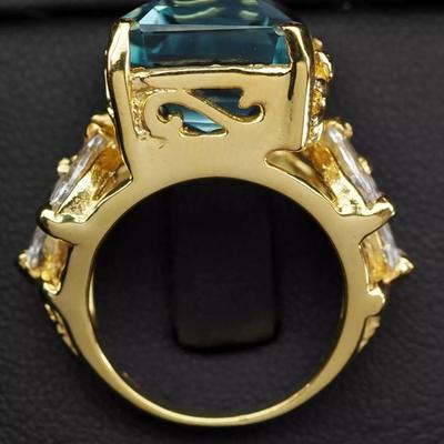 Opulent Sea Blue Aquamarine Baguette 12.40Ct 925 Sterling Silver Ring