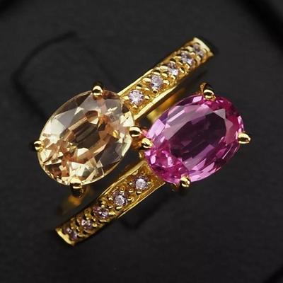 Gorgeous Multi Color Sapphire 3.90Ct 925 Sterling Silver 24K Gold Plated Ring