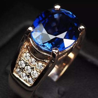 Glamorous Royal Blue Sapphire 9.70Ct 925 Sterling Silver Rose Gold Plated Ring