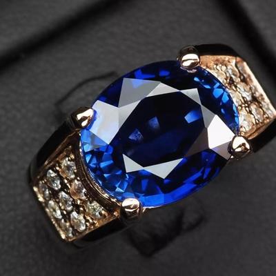 Glamorous Royal Blue Sapphire 9.70Ct 925 Sterling Silver Rose Gold Plated Ring