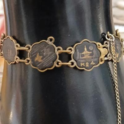 Antique Japanese Damascene Shakufo K24 Gold Silver Inlay Butterfly Bracelet 1940's style - Marked K24 With matching Butterfly earrings