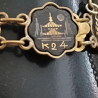 Antique Japanese Damascene Shakufo K24 Gold Silver Inlay Butterfly Bracelet 1940's style - Marked K24 With matching Butterfly earrings