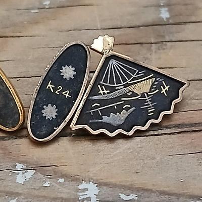 Vintage Signed K24 Japan Damascene Fan Cufflinks - Japanese / Mt Fuji 1940'S Marked Japan K24