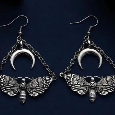 DAT - Vintage Gothic Moth & Crescent Moon Earrings