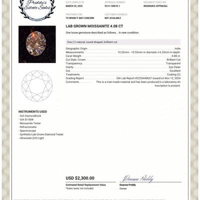 GIA Certified Round Brilliant Cut Lab Grown Moissanite with Appraisal