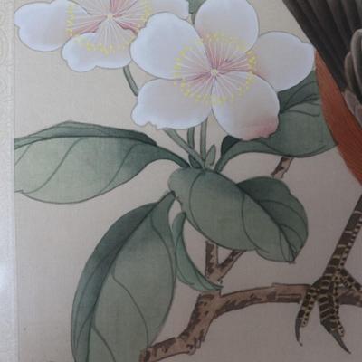 Framed Chinese Hand Painted Bird and Flowers on Silk