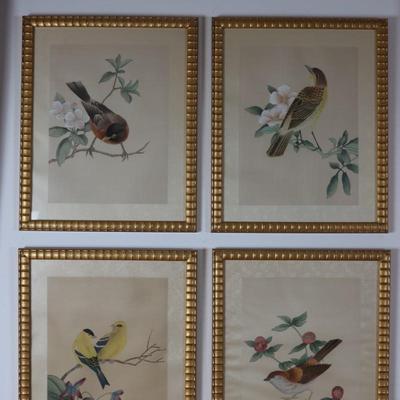 Framed Chinese Hand Painted Bird and Flowers on Silk