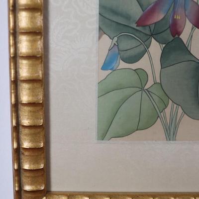 Framed Chinese Hand Painted Bird and Flowers on Silk