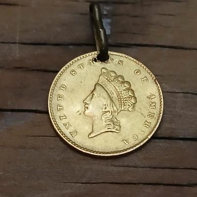 Scarce 1855 Indian Princess head Type II gold dollar coin pendant