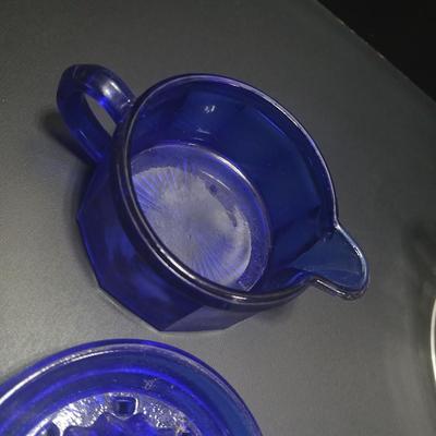 Westmoreland Baby 2-part Cobalt Blue Reamer Juicer and a Vintage Hazel Atlas Clear Glass Crisscross Pattern Juicer Reamer