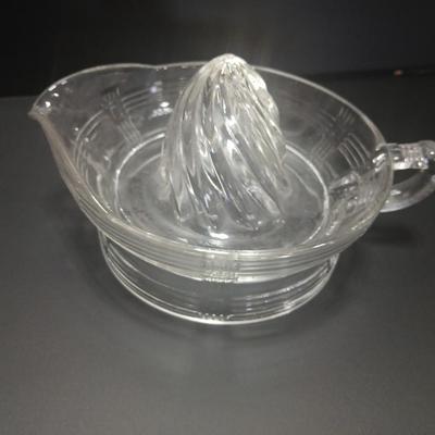 Westmoreland Baby 2-part Cobalt Blue Reamer Juicer and a Vintage Hazel Atlas Clear Glass Crisscross Pattern Juicer Reamer