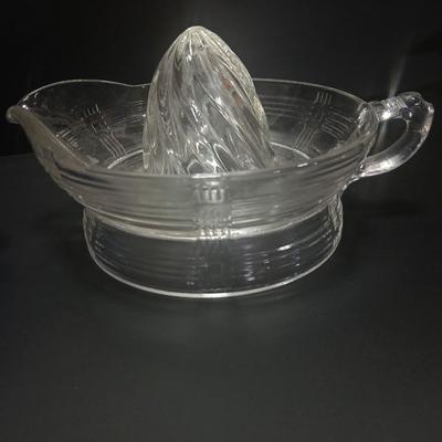 Westmoreland Baby 2-part Cobalt Blue Reamer Juicer and a Vintage Hazel Atlas Clear Glass Crisscross Pattern Juicer Reamer