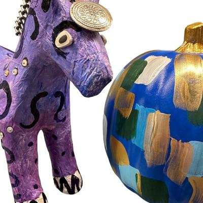 Art- Paper Mache Pony + Art pumpkin