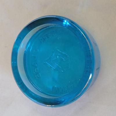 Vintage Mosser Glass LOGO Dealer display Cambridge Ohio Paperweight Blue Carnival glass