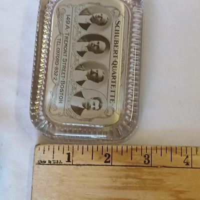 Vintage Schubert Quartette Paperweight includes portraits of the four members: Martin, W. Swaine, W. Walker, and Dr. G.R. Clark