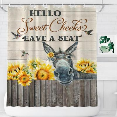 Donkey Shower Curtain Rustic Farmhouse Sunflower Donkey Shower Curtain Set with 12 Hooks Fabric Waterproof Farm Country Curtains Bathroom...