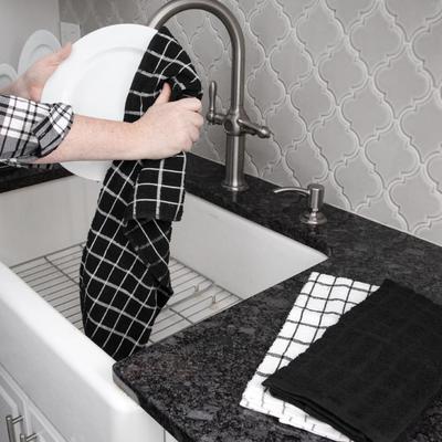 3-Pack Black & White 100% Cotton Terry Kitchen Dish Towels, Highly Absorbent, 25" x 15