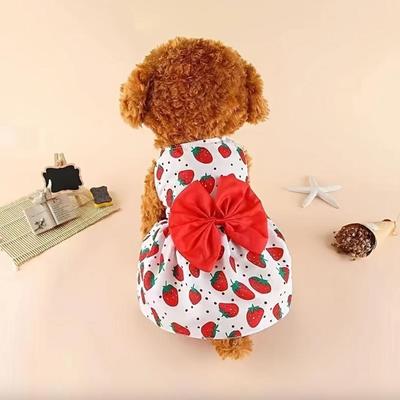 Size Small - Strawberry Pattern Dog or Cat Dress for Small to Medium Dogs - Red Bow Detail & Easy Snap Closure, Dog Dress