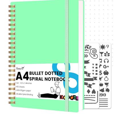 Koogel Dotted Journal Notebook, A4 Dotted Notebook Green Notebook Journal Dot Grid Paper with Painting Stencil Waterproof Hardcover 300...