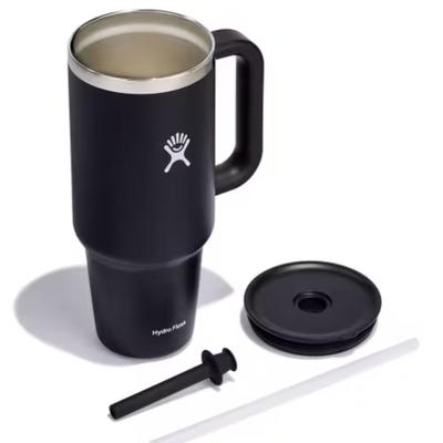 HydroFlask 40 oz All Around Travel Tumbler in Black - Double Wall Insulation, Snug, Secure, Splash Resistant Push In Straw Lid, Ergonomic...