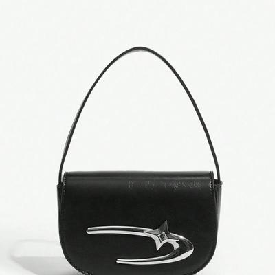 Black PU Faux Leather Women's Vintage Starburst Style Mini Flip Handbag for Girls, Teenagers, Women Purse