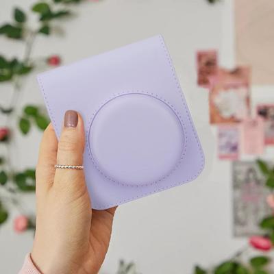 Lilac Purple Lavender PU Leather Camera Case Compatible with Instax Mini 12 Instant Camera with Adjustable Strap and Pocket
