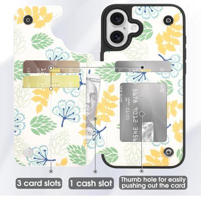 iPhone 16 Plus Case Wallet with Card Holder - Floral Flower Pattern Case with PU Leather Card Pockets Back Flip Cover for iPhone 16 Plus...