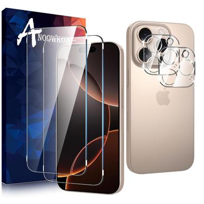 2 Pack for iPhone 16 Pro Screen Protector + 2 Pack Camera Lens Tempered Glass Protector - 9H hardness, Support Fingerprint Unlock,...