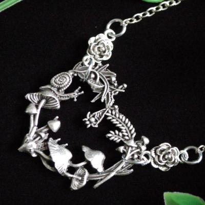 Heart Shape Mushroom Rose Fern Acorn Snail Spider Nature Goddess Gift Pendant Necklace Gothic Charm Jewelry Gift, Antique Silver Plated...