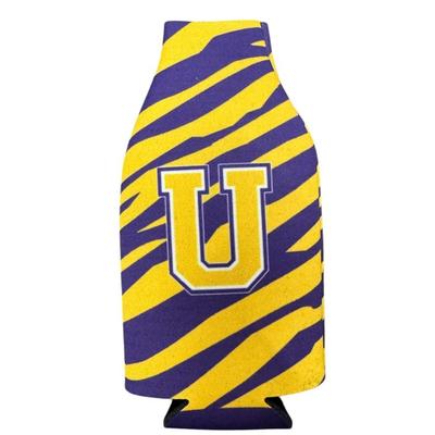Purple & Gold Tiger Stripe "U" Monogrammed Can or Bottle Hugger Koozie Beverage Insulator