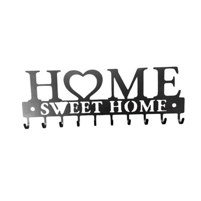 "Home Sweet Home" Black Metal Key Hook Organizer Rack Wall Mounted Decor for Entryway Front Door Kitchen Hallway Garage Mudroom...