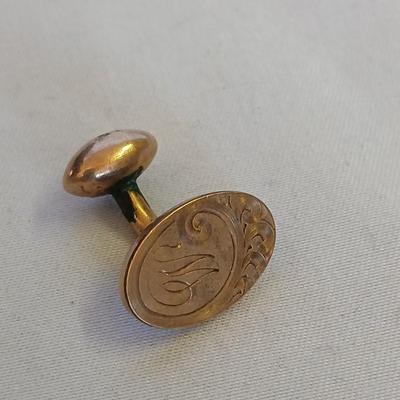 Antique brass brooch 1930's Vintage ART Deco Era - Brass coral colored flowers with vintage etched cufflink