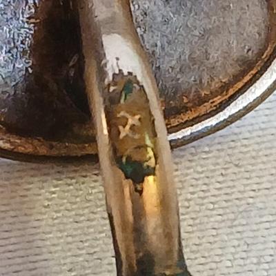 Antique brass brooch 1930's Vintage ART Deco Era - Brass coral colored flowers with vintage etched cufflink