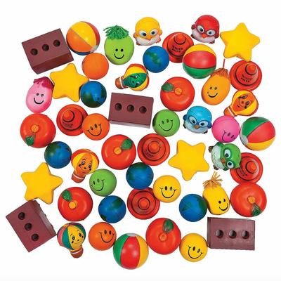 Bulk 50 Pc. Everyday Fun Multicolor Foam Stress Toy Assortment - Birthday Parties, School, Treasure Chest Supplies